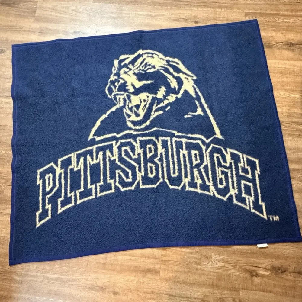 Vtg Biederlack Pittsburgh University Pitt Stadium Blanket Panthers 54x62